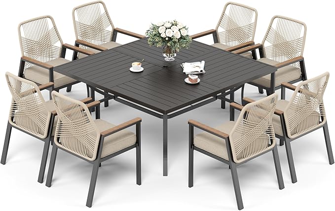 9 Pieces Patio Dining Set, 8 x Woven Rattan Chairs - Image 9