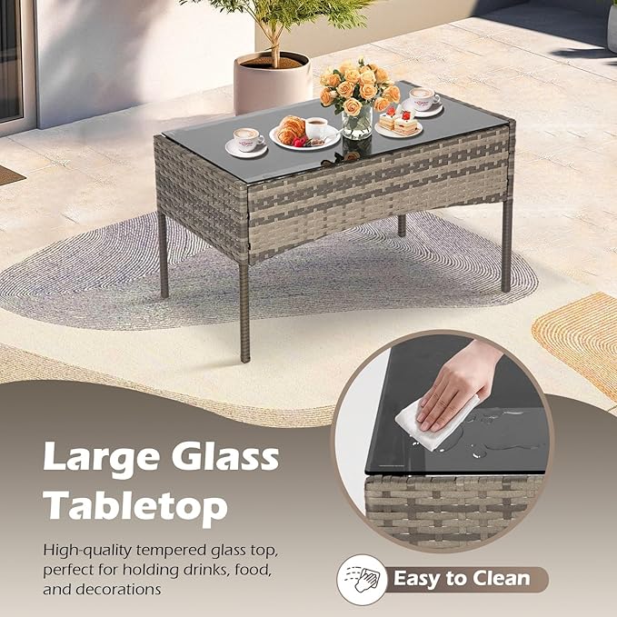 FDW | 4-Piece Patio Furniture Set | Gray & Khakhi | Outdoor Wicker Furniture - Image 7