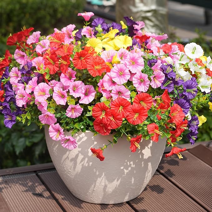 Artificial Flowers for Outdoors, UV Resistant Fake Silk Morning Glory, - Image 5