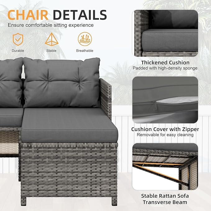 Shintenchi 3-Piece Outdoor Patio Furniture Sets, Wicker Patio Conversation Sets - Image 5