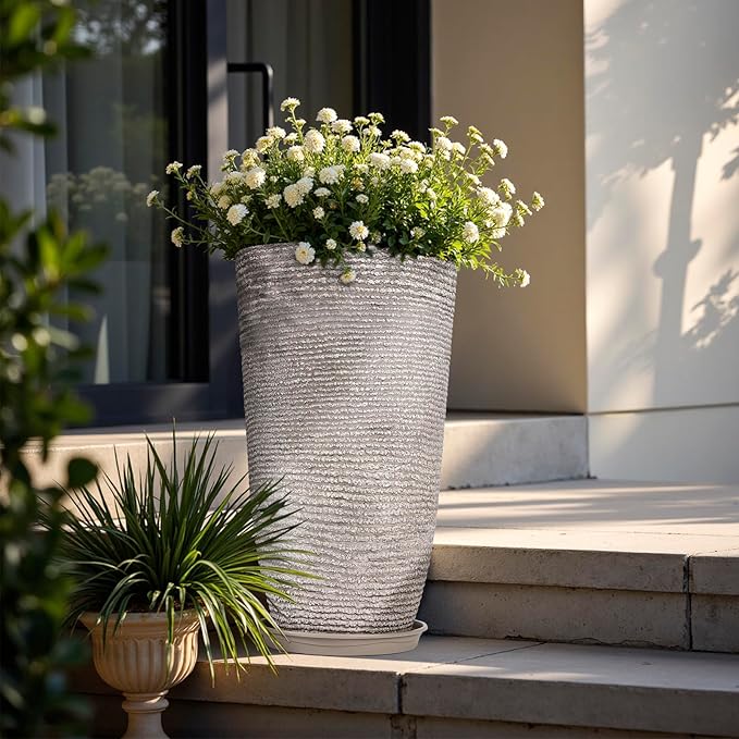 QCQHDU Set of 2 Oversized 9 Gallon Round Planters - Image 8