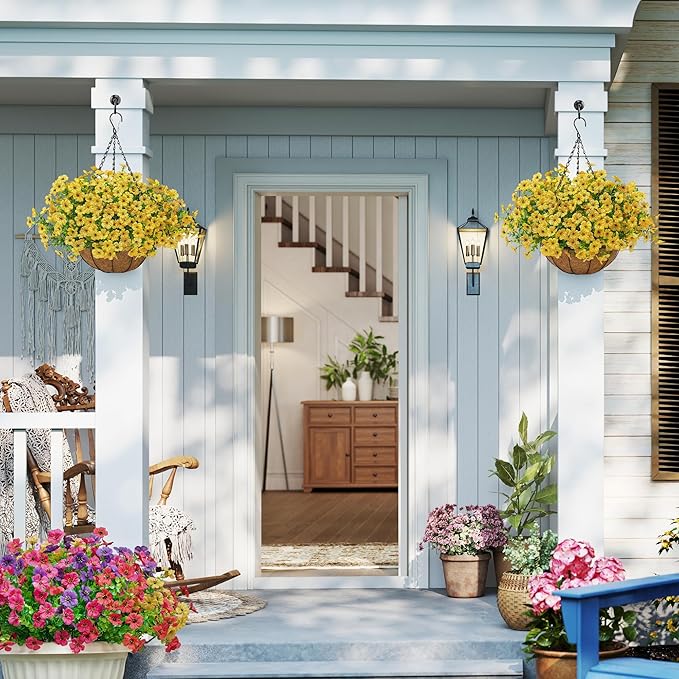 Artificial Faux Hanging Mums Plants Flowers Basket - Image 7