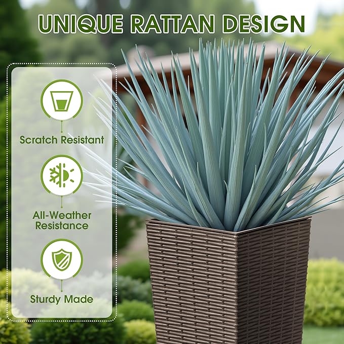 Devoko Resin Tall Planters for Outdoor Plants Set of 2, Large Taper Outdoor - Image 2