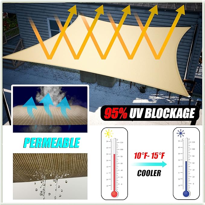 Amgo Custom Size 22' x 23' x 31.8' Sand Beige Right Triangle Sun Shade Sail - Image 4