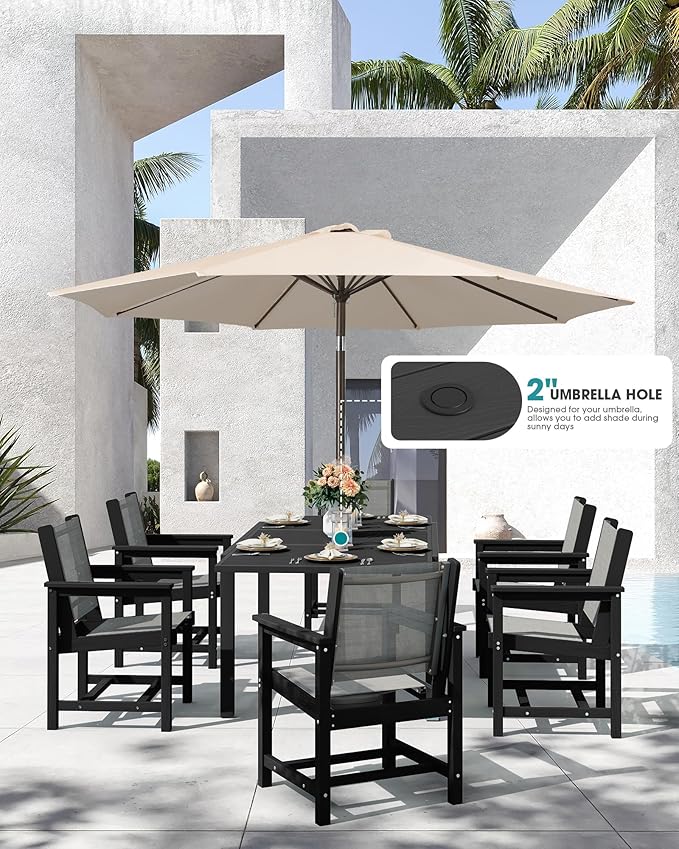 SERWALL 9-Piece Outdoor Dining Set, All Weather HDPE Patio Furniture Set - Image 3