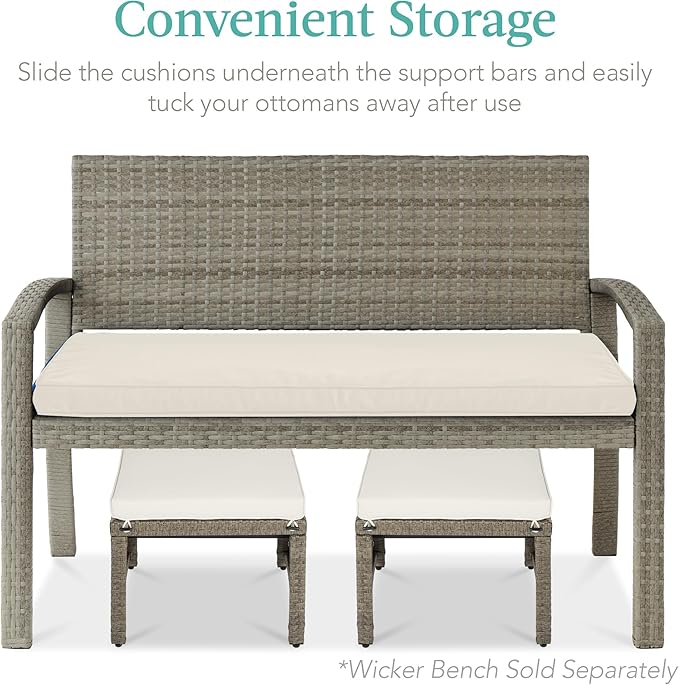 Best Choice Products Set of 2 Wicker Ottomans, Additional Seating, Side Table - Image 5