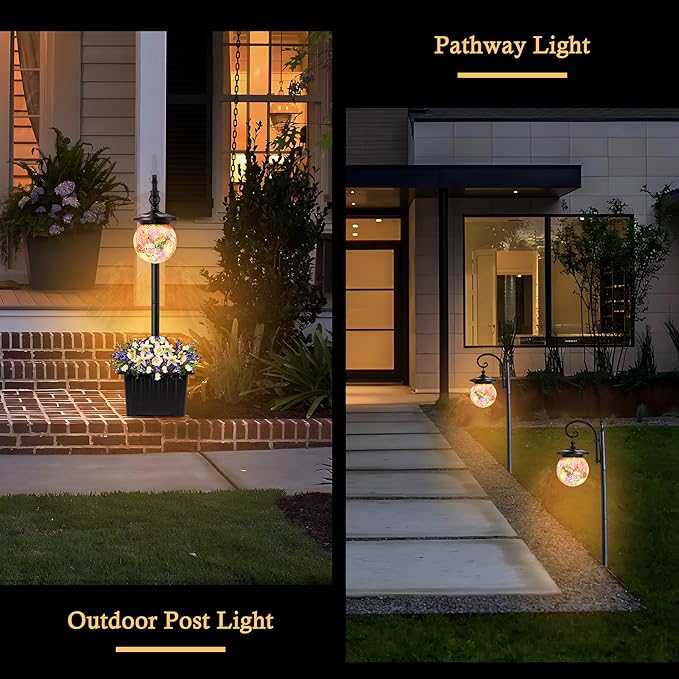 Solar Lamp Post Light with Planter, Matte Black Outdoor Flower Pots with Mosaic - Image 6