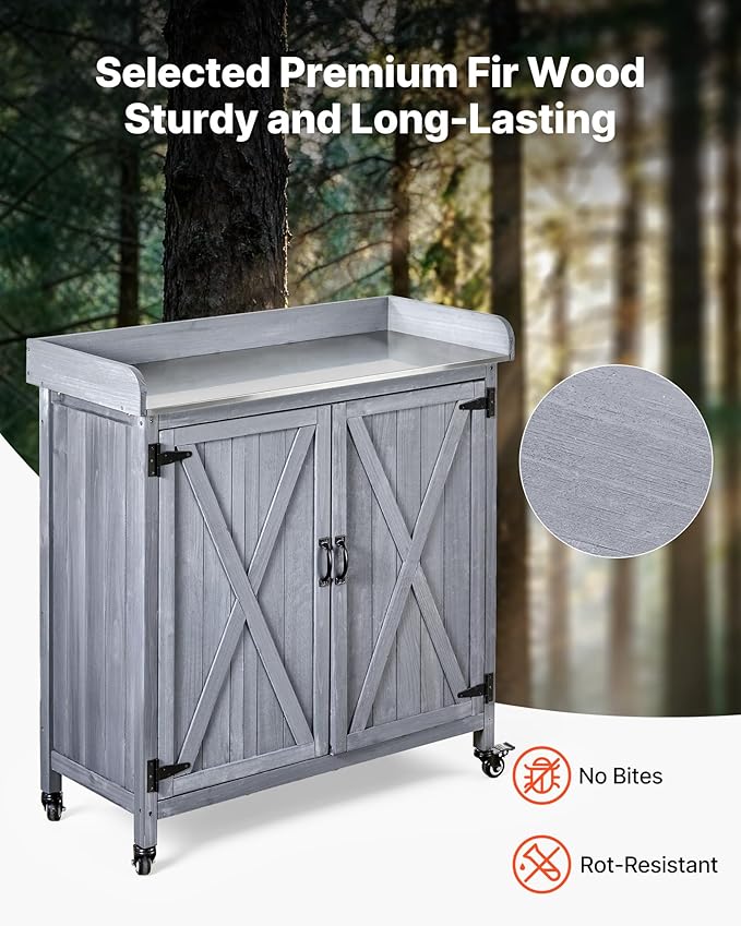 VEVOR Potting Bench Table, Outdoor Gardening Wooden Storage Cabinet - Image 3