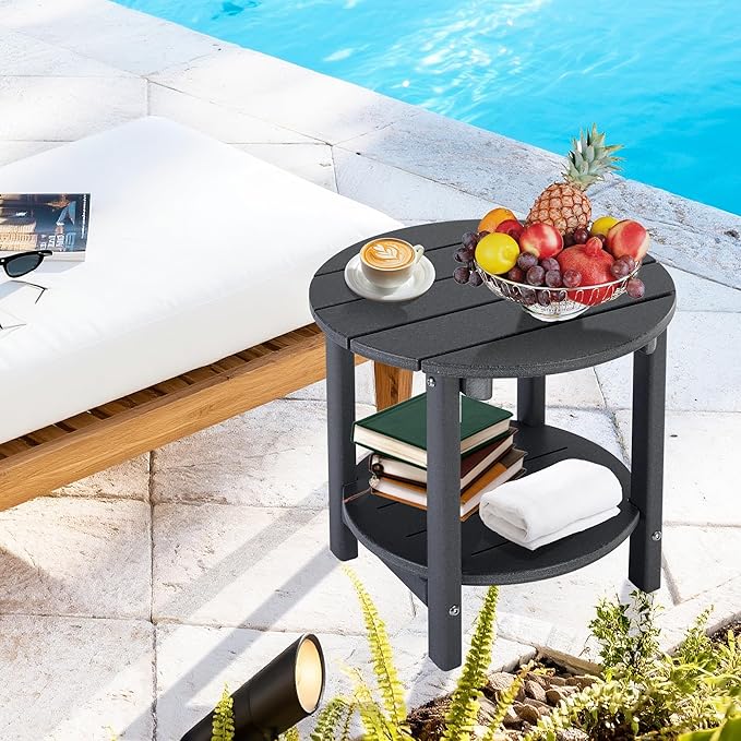 LZRS Round Adirondack Side Table Double End Table, Outdoor Side Tables - Image 6