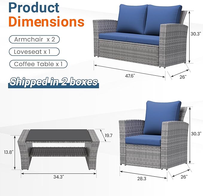Wisteria Lane 4 Piece Patio Furniture Set, Wicker Outdoor Patio Conversation - Image 2