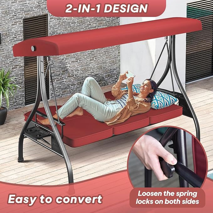 3 Seat Outdoor Porch Patio Swing - Image 6