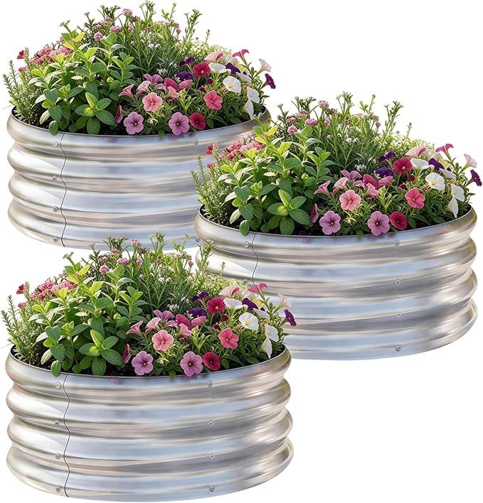 AHEONLAR 3Pack 2x2x1 ft Round Galvanized Raised Garden Bed Kit Round Metal by AHEONLAR