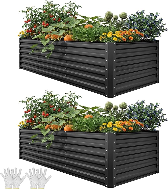 YITAHOME 8x4x2ft 2pcs Large Raised Garden Bed, Galvanized Metal Planter Box by YITAHOME