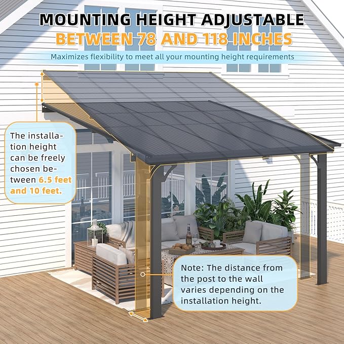 AECOJOY 10' x 10' Adjustable Height Outdoor Gazebo Pergola - Image 2