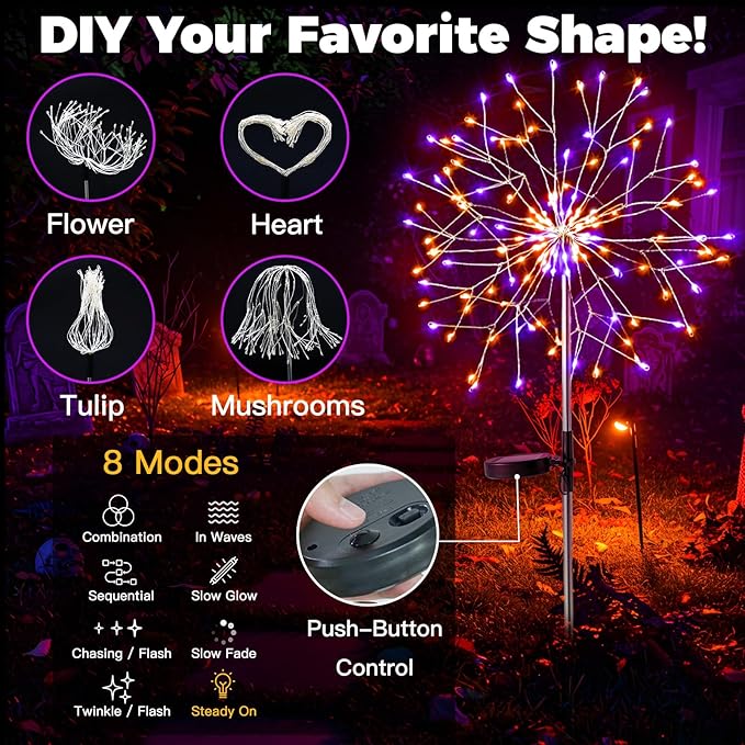suddus Solar Halloween Lights Outdoor Solar Powered, Upgrade 2-Pack Orange & - Image 3