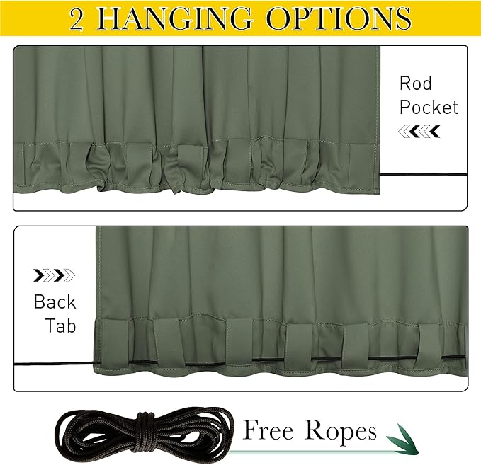 NICETOWN 2 Panels Outdoor Curtains Waterproof Fixed Grommet/Back Tab on Top & - Image 2