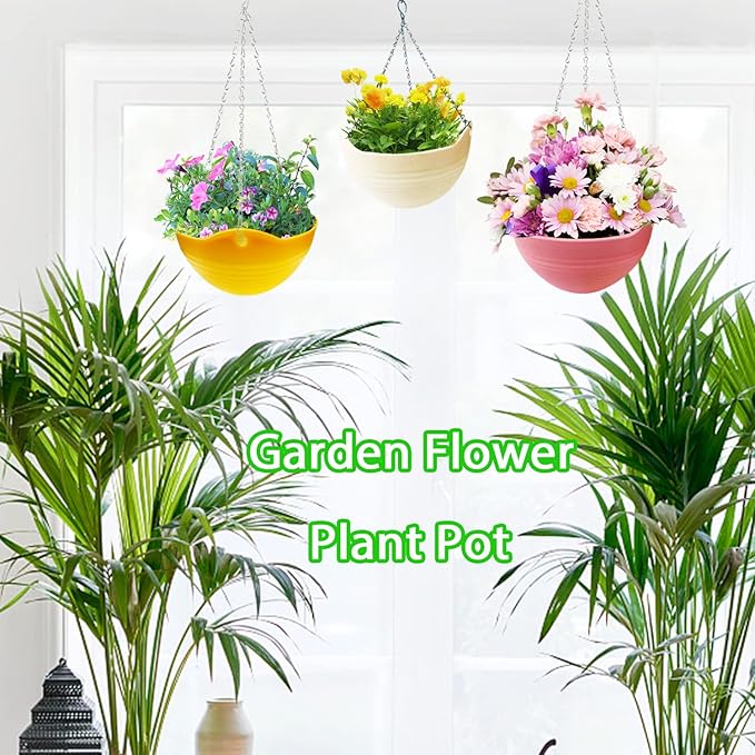 7 Pack 8 Inch Plastic Self-Watering Hanging Planters, Colorful Garden Flower - Image 6