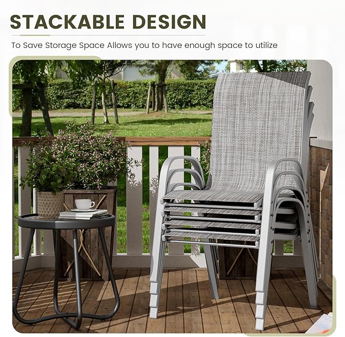 UDPATIO Patio Chairs Set of 4, Stackable Silver Outdoor Dining Chairs - Image 6