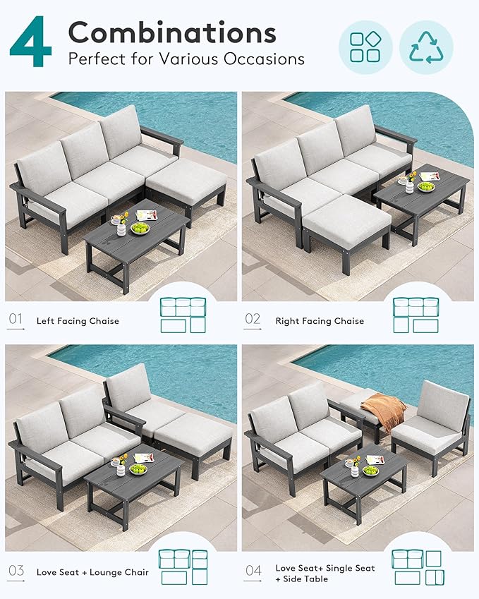 SERWALL Outdoor Sectional Sofa Set, 5-piece Outdoor Modula Couch Set - Image 5