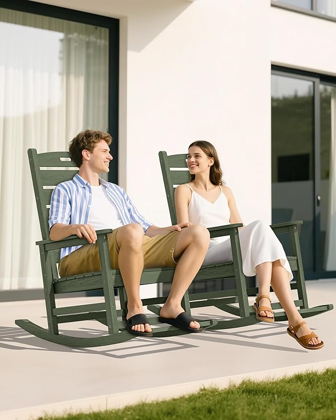 SERWALL Outdoor Rocking Chair Set of 2, Oversized Rocking Chair - Image 8