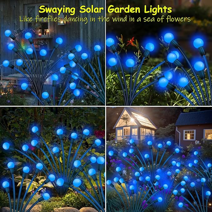 Kohlrabi Solar Garden Lights Outdoor, 10 Pack 80 LED Blue Firefly Lights - Image 5