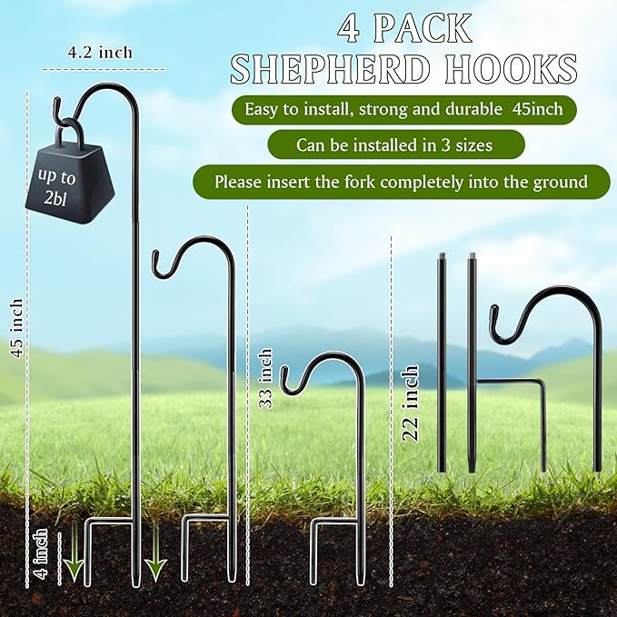 4 Pcs 45 Inch Shepherds Hook for Outdoor Adjustable Bird Feeder Pole Metal - Image 2