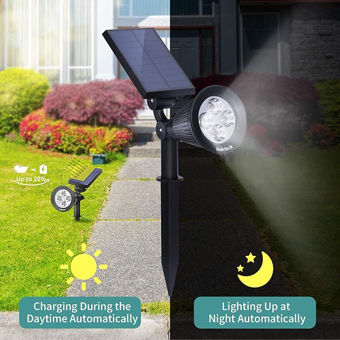 Nekteck 4 Pack Solar Lights, 2-in-1 Outdoor Solar Spotlights Powered Adjustable - Image 2