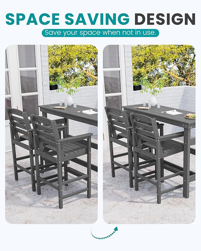 SERWALL Outdoor Bar Table and Chairs Set, Adirondack Bar Chairs Set of 2 and - Image 7