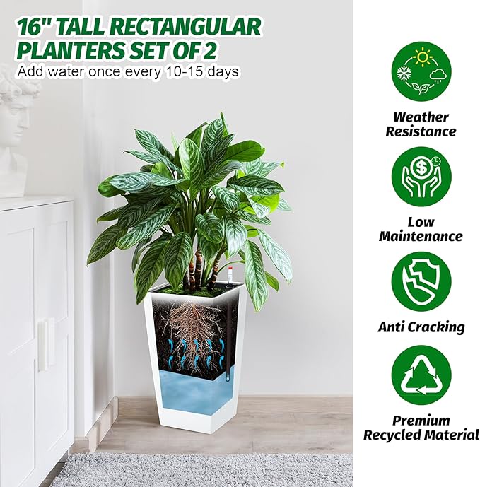 Garvee 16" Tall Planters Set of 2, Outdoor＆Indoor Black Planter Pots, High - Image 4