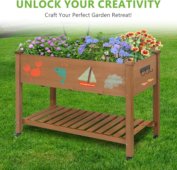 Raised Garden Bed with Legs & Wheels –, Outdoor Elevated Planter Box with - Image 8