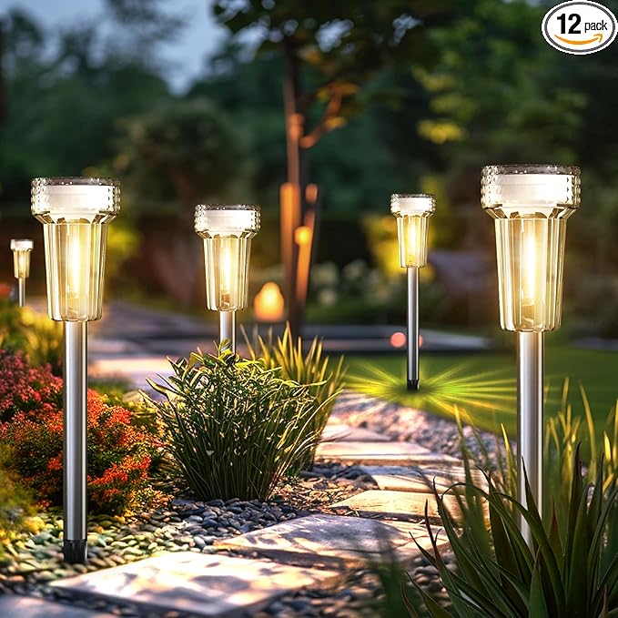 Mancra 12 Pack Solar Pathway Lights Outdoor, Waterproof Metal Solar Outdoor by Mancra