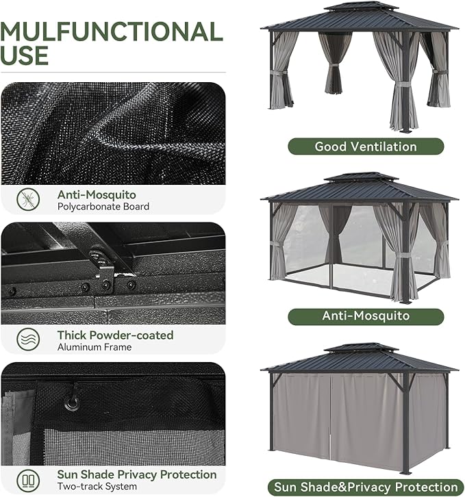Aoxun 10'x12' Hardtop Gazebo, Aluminum Frame Canopy - Image 9