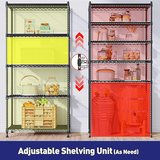 Storage Shelves Adjustable Metal Shelving Unit 5 Tier Wire Shelving, 1010LBS - Image 7