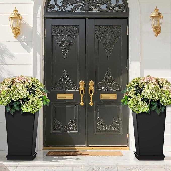 FENCY Set of 2 Tall Planters for Outdoor Plants, 24 Inch Large Tapered Pots - Image 7