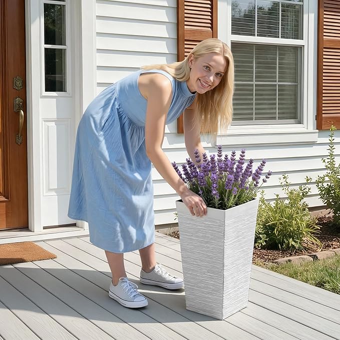 VEVOR Set of 2 Tall Planters for Outdoor Plants 23 inch, Modern Planters for - Image 8