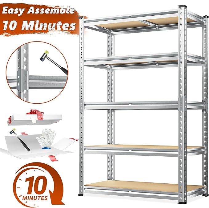 REIBII Garage Shelving, 5 Tier Storage Shelves Load 2400LBS, Adjustable Garage - Image 9