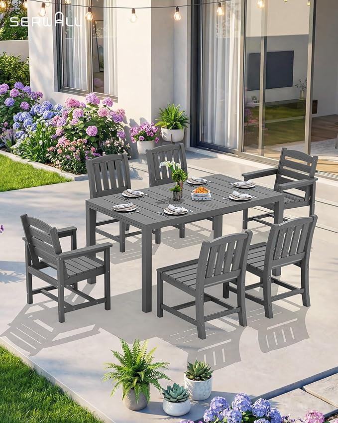 SERWALL 7-Piece Outdoor Dining Set, All Weather HDPE Outdoor Furniture Set - Image 9
