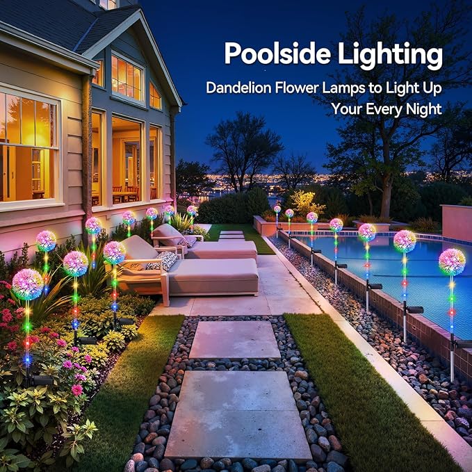Solar Garden Lights Outdoor Decor: 4 Pack Dandelion Solar Flower Lights - Image 6