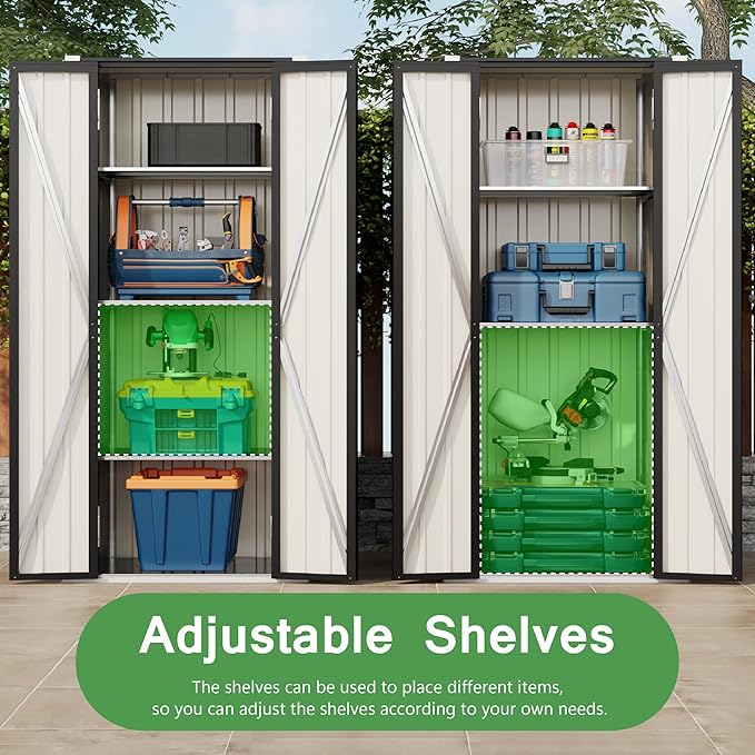 Devoko 28 Cuft Lockable Metal Storage Shed, Vertical Indoor Outdoor Tool Cabinet - Image 4