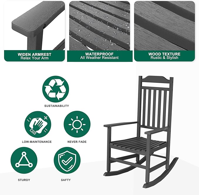 Patio Rocking Chair Outdoor Set of 4, Weather Resistant Poly Resin Oversized - Image 5