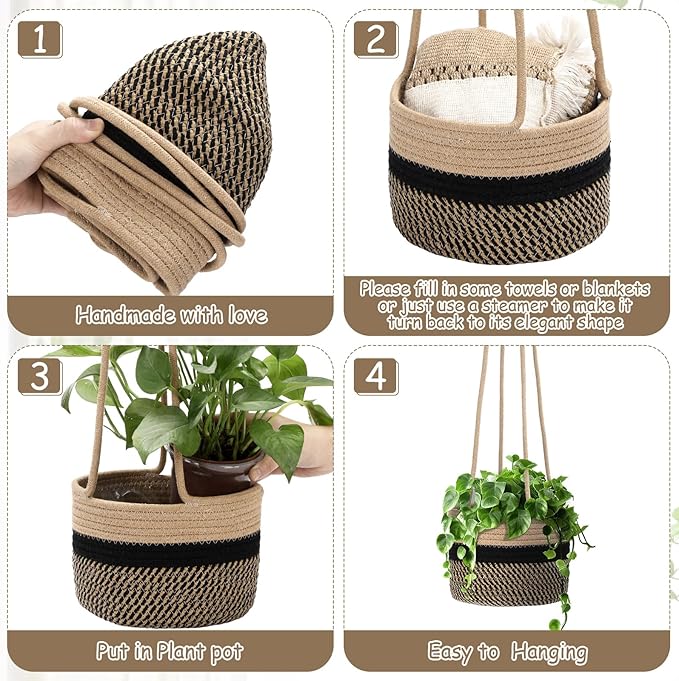 2 Packs Hanging Planter Basket 7.8" Cotton Rope Woven Plant Hangers Indoor - Image 4