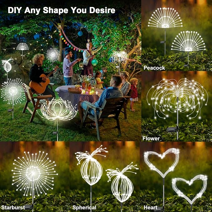 Solar Garden Lights Outdoor, 4 Pack 120 LED Twinkling Firework Lights Decorative - Image 4