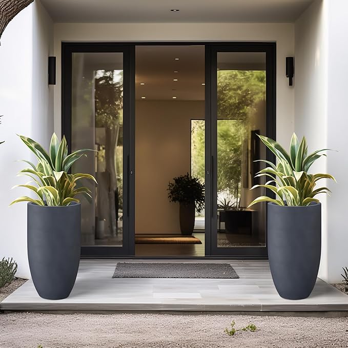 Kante 24 Inch Tall Round Concrete Planter, 2 Pack Large Indoor Outdoor Plant - Image 6