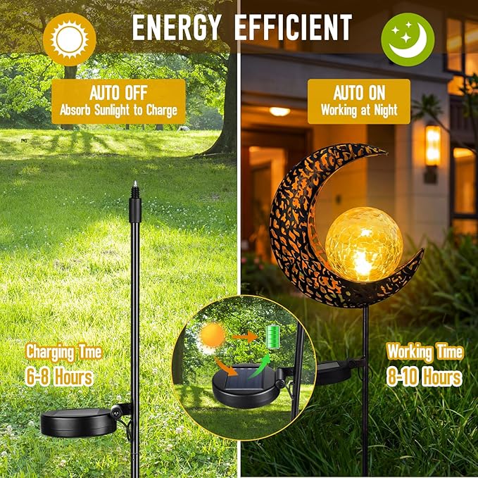 6 Pack Solar Stake Lights Outdoor Decorative Metal Ground Pathway LED Stake - Image 6