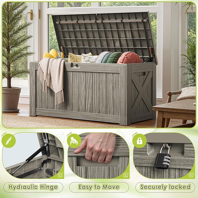 Devoko 125 Gallon Outdoor Storage Box, Waterproof Resin Deck Box - Image 3