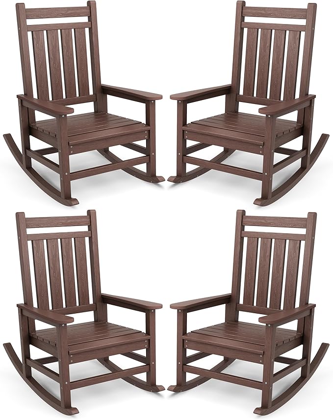 SERWALL Oversized Outdoor Rocking Chair Set of 4, HDPE Rocker by SERWALL