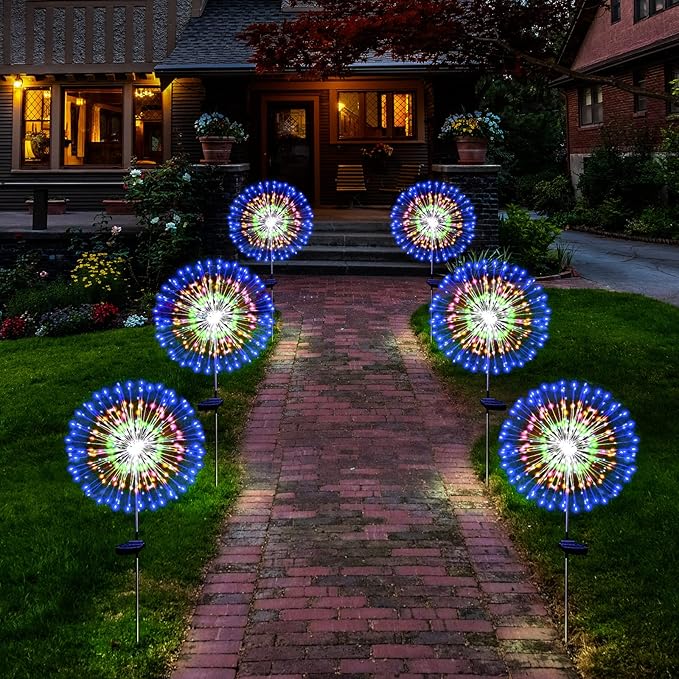Solar Garden Firework Lights Outdoor Waterproof 2 Pack Solar Powered Art Stake - Image 3
