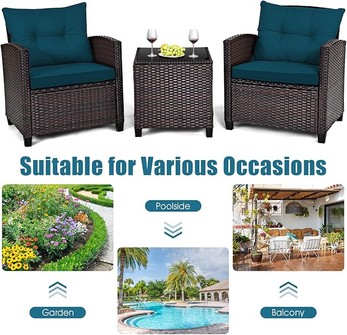 Tangkula 3 Pieces Patio Furniture Set, PE Rattan Wicker 3 Pcs Outdoor Sofa Set - Image 9