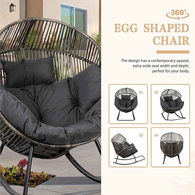 Vongrasig Wicker Rocking Egg Chair PE Rattan - Image 7
