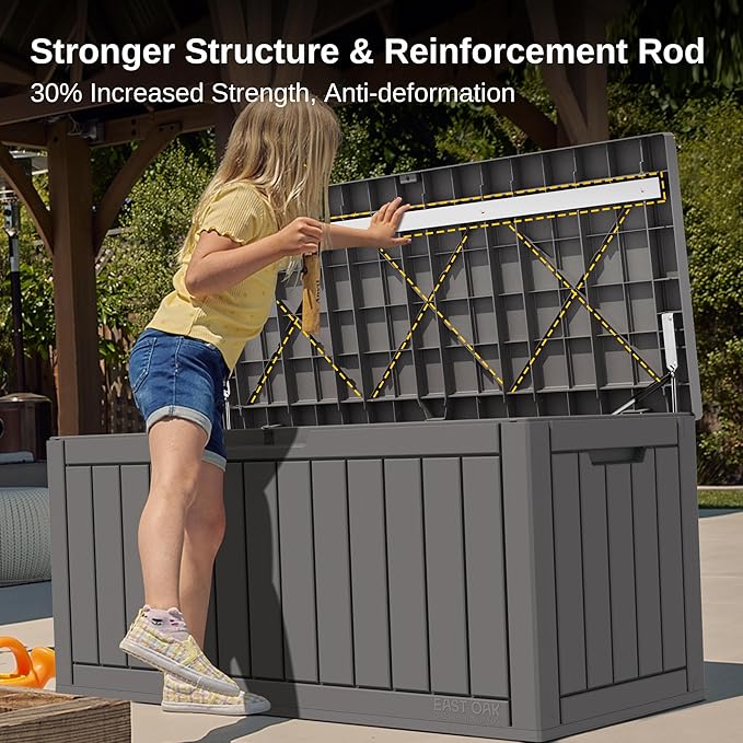 EAST OAK Outdoor Storage Box, 90 Gallon Deck Box, Waterproof Resin Storage Bin - Image 4